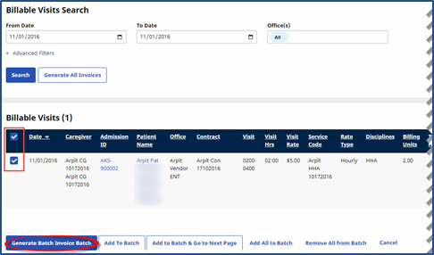 Billable Visits Search